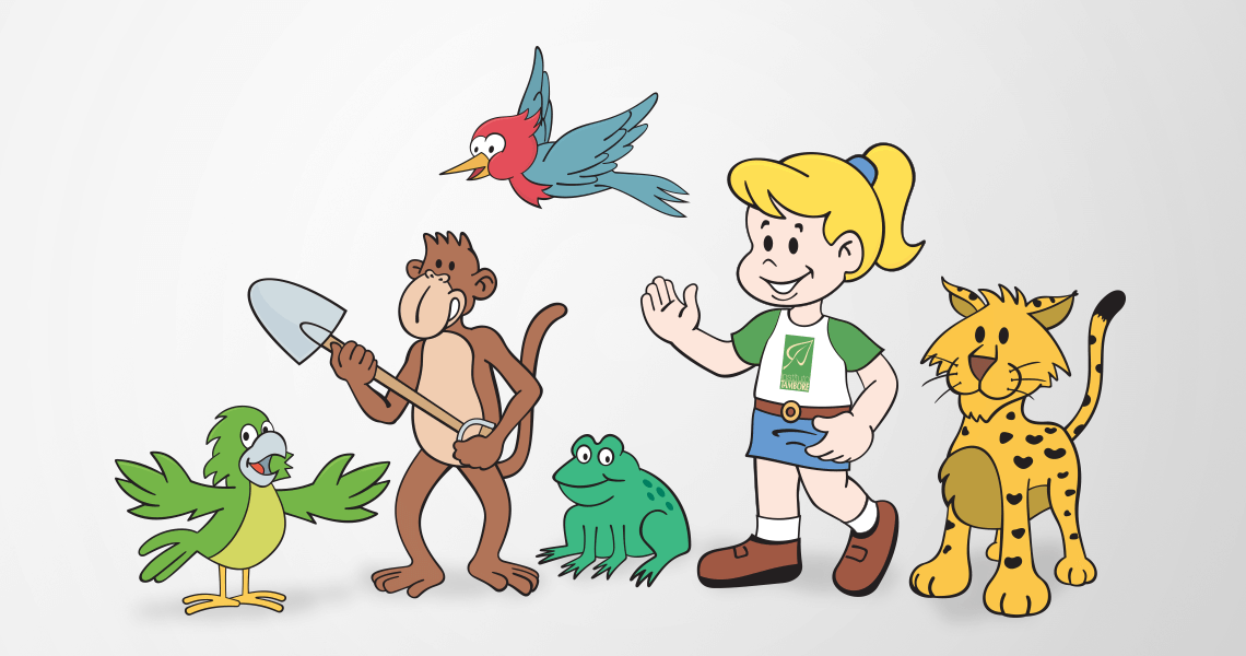 Ilustrações para personagens dedicados à educação ambiental de crianças